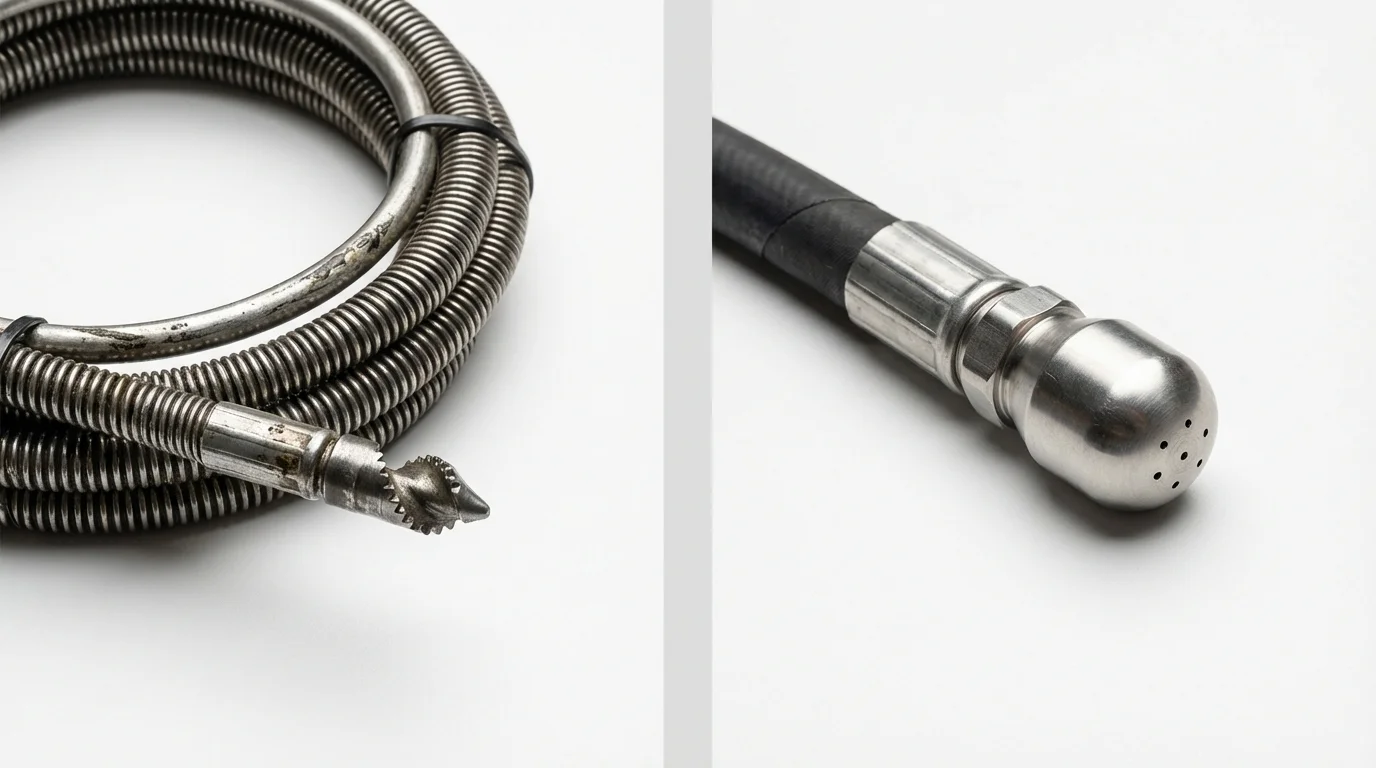 Drain snake cable and hydro jetting nozzle used for drain cleaning in Valdez, AK